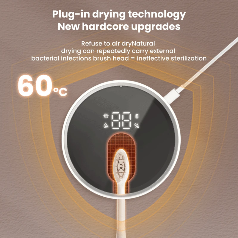 (image for) USB Smart Wall Mounted Toothbrush Sterilizer Punch-Free Single Toothbrush Dryer UV Sterilization with LED HD Display Automatic Induction Opening Closing